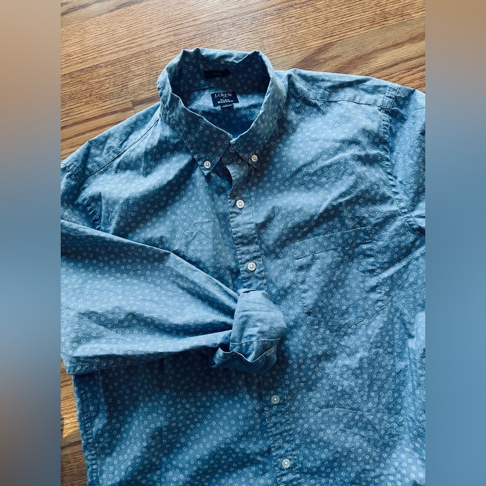 J CREW MENS BLUE SHIRT FLEX WASHED SLIM  SIZE Large